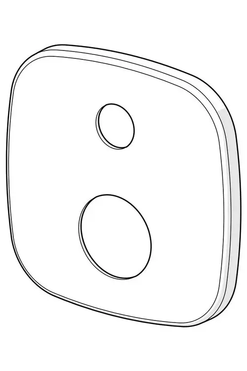 Chromfarbene Deckplatte mit zwei Öffnungen, passend für eine HANSA Installation. Rechteckige Form mit abgerundeten Ecken, einfache Montage.